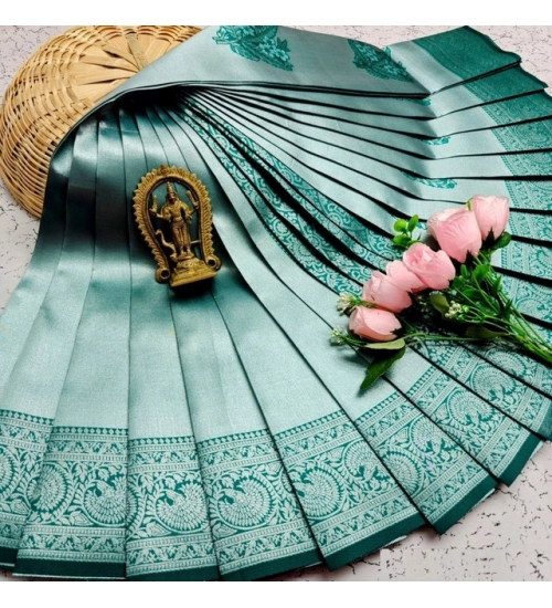 Women's Soft Silk Printed Saree With Unstitched Blouse 5.5Mtr (Green)