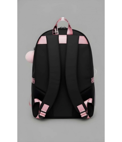 Unisex PU Leather Solid Medium Zipper Backpack (Black)