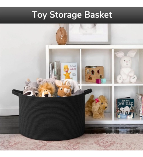 Cotton Basket 14x12 Inch Storage Basket For Clothes (Black)