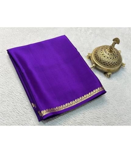 Women's Crepe Chit Pallu Solid Saree With Unstitched Blouse 5.5Mtr (Purple)