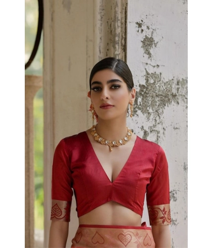 Women's Silk_Blend Ethnic Ikat Pattern Saree With Unstitched Blouse 5.5Mtr (Cream)