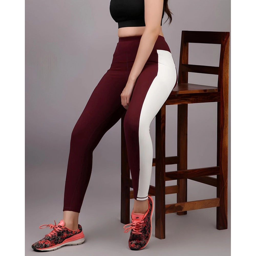 Dropship Women's Polyester Solid Ankle length High Waisted Tights (Maroon)