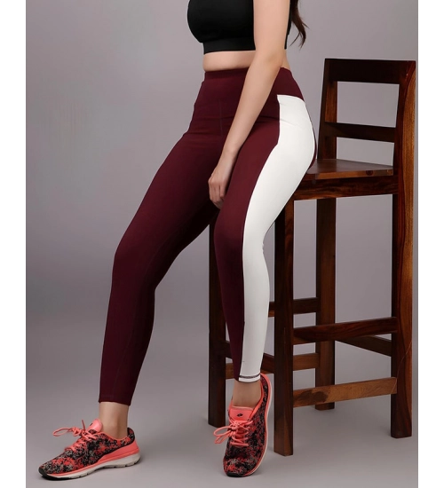 Women's Polyester Solid Ankle length High Waisted Tights (Maroon)