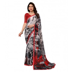 Women's Georgette Printed Saree With Unstitched Blouse 5.5Mtr (Red)