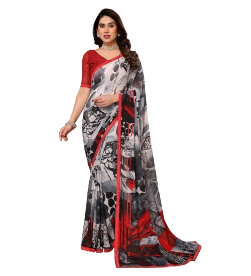 Women's Georgette Printed Saree With Unstitched Blouse 5.5Mtr (Red)
