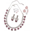 Women's Brass Silver Plated Necklace set (Pink)