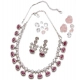 Women's Brass Silver Plated Necklace set (Pink)