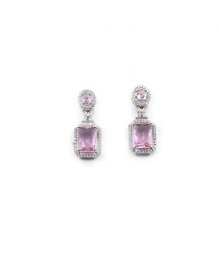 Women's Brass Silver Plated Drop Earrings (Pink)