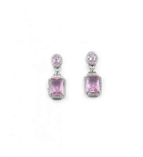 Women's Brass Silver Plated Drop Earrings (Pink)