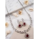 Women's Brass Silver Plated Necklace set (Red)