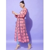 Women's Polyester Check Long Sleeves Shrug (Pink)