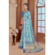Women's Printed Cotton Linen Saree withPrinted  Saree With Unstitched Blouse (Light Blue, 5-6Mtrs)