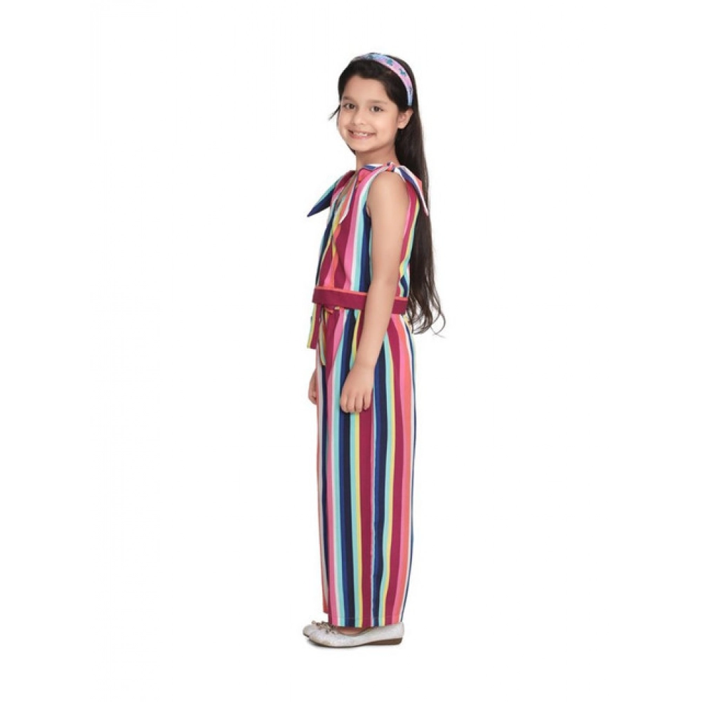 Girl's Polyester Crepe Floral Cold Shoulder Crop Top and Pallazo Set (Multicolor)