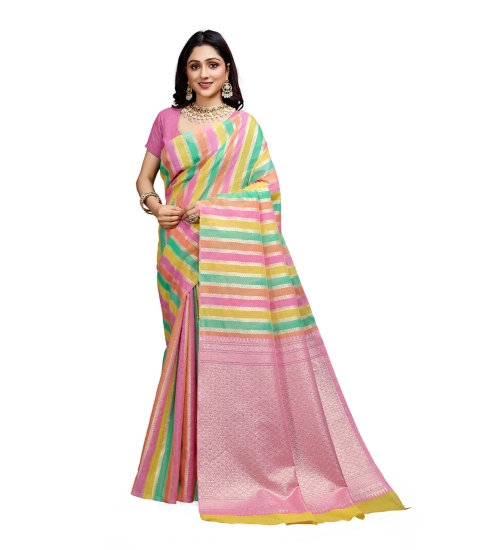 Women's Cotton Blended Printed Saree With Unstitched Blouse 5.5Mtr (Pink)