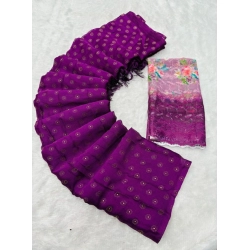 Women's Printed Brasso Saree With Unstitched Blouse (Magenta, 5-6 Mtrs)