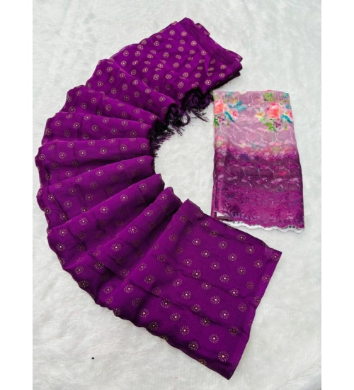 Women's Printed Brasso Saree With Unstitched Blouse (Magenta, 5-6 Mtrs)