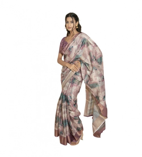 Women's Polyester Printed Saree With Unstitched Blouse 5.5 Mtr (Multicolor)