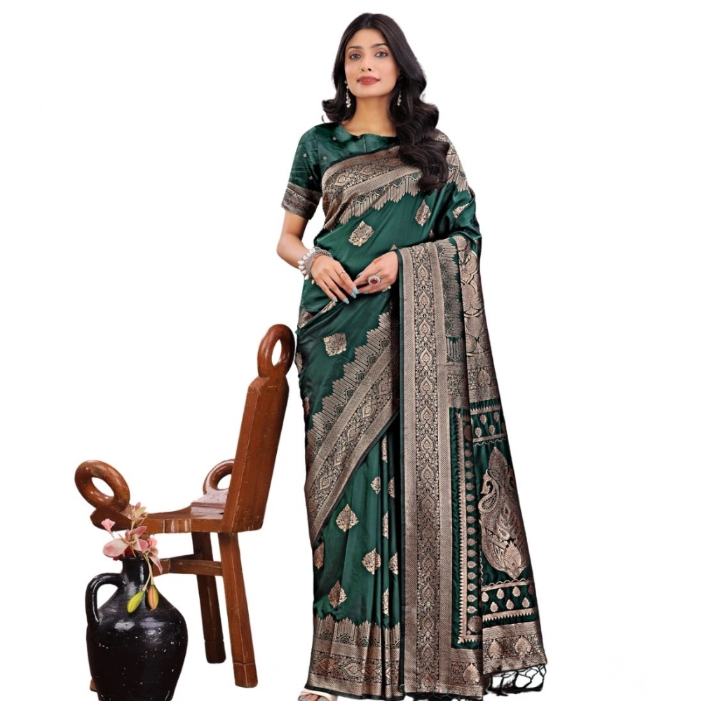 Women's Silk Printed Saree With Unstitched Blouse 5.5Mtr (Green) Women's Silk Printed Saree With Unstitched Blouse 5.5Mtr (Green)