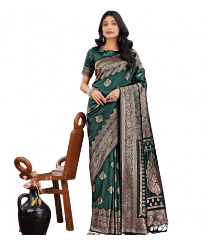 Women's Silk Printed Saree With Unstitched Blouse 5.5Mtr (Green)