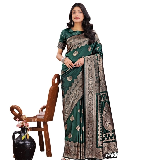 Women's Silk Printed Saree With Unstitched Blouse 5.5Mtr (Green)