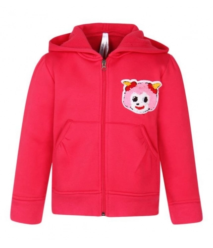 Girl's Fleece Printed Long Sleeves Hoodie Jacket (Magenta)