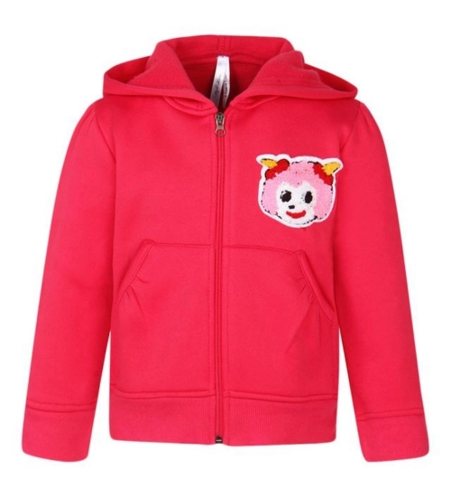 Girl's Fleece Printed Long Sleeves Hoodie Jacket (Magenta)