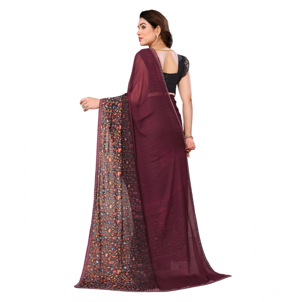 Women's Georgette Printed Saree With Unstitched Blouse 5.5Mtr (Maroon) Women's Georgette Printed Saree With Unstitched Blouse 5.5Mtr (Maroon)