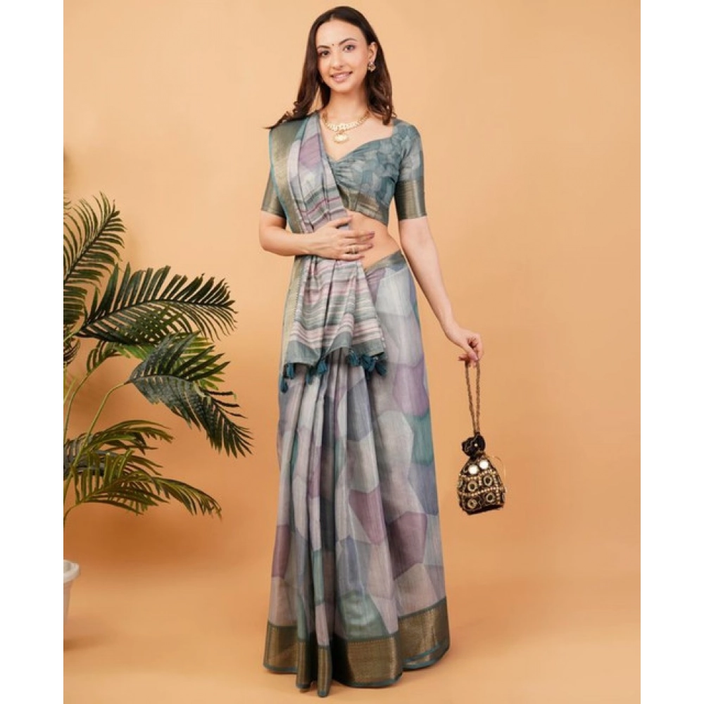 Women's Polyester Printed Saree With Unstitched Blouse 5.5 Mtr (Multicolor)