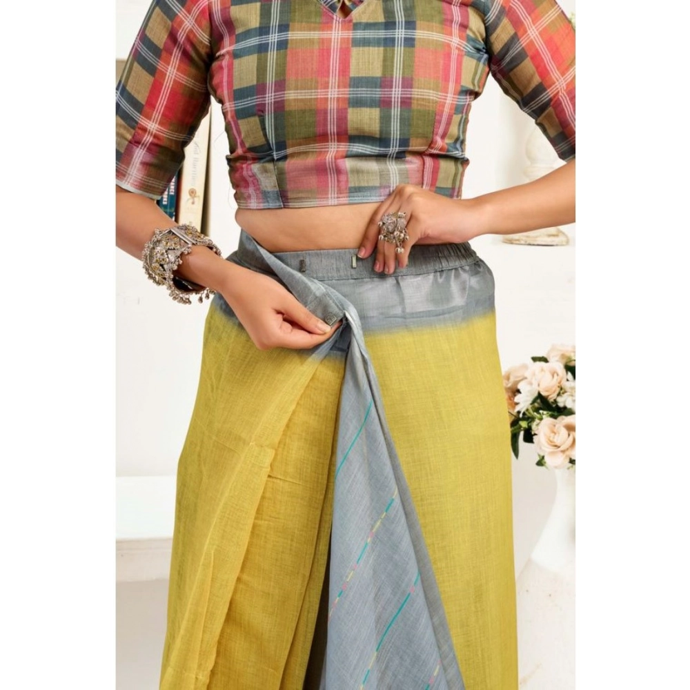 Women's Faux Linen Geometric Ready to wear Saree With Unstitched Blouse 5.5Mtr (Grey) Women's Faux Linen Geometric Ready to wear Saree With Unstitched Blouse 5.5Mtr (Grey)