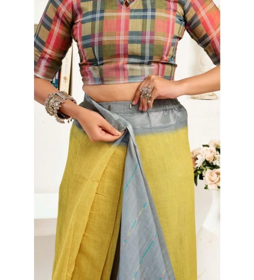 Women's Faux Linen Geometric Ready to wear Saree With Unstitched Blouse 5.5Mtr (Grey)