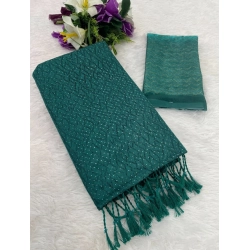 Women's Chiffon Zigzag lines Saree With Unstitched Blouse 5.5Mtr (Green)