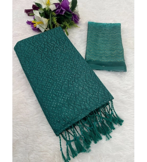 Women's Chiffon Zigzag lines Saree With Unstitched Blouse 5.5Mtr (Green)