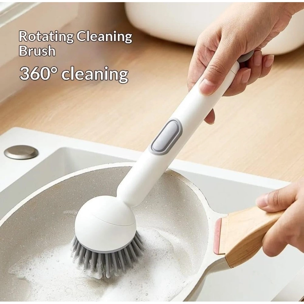 TPR-Plastic Solid Electric Liquid Soap Dispensing Cleaning Brush with Handle (Grey-White) TPR-Plastic Solid Electric Liquid Soap Dispensing Cleaning Brush with Handle (Grey-White)