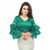 Women's Organza Solid V Neck Layered Ruffle Sleeve Readymade Blouse (Rama Free Size , up to 38–40 Bust)-PID65857