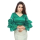 Women's Organza Solid V Neck Layered Ruffle Sleeve Readymade Blouse (Rama Free Size , up to 38–40 Bust)-PID65857