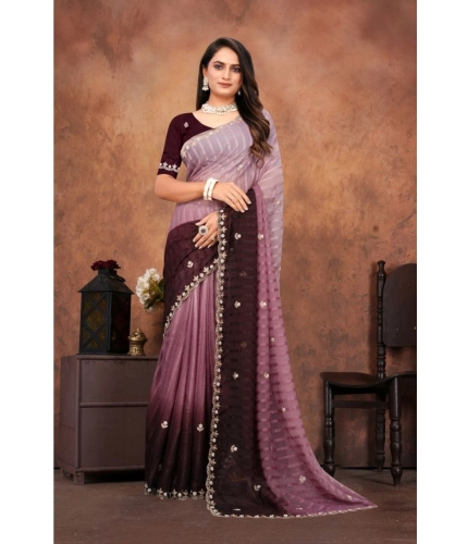 Women's Chiffon Embroidred Saree With Unstitched Blouse 5.5Mtr (Beige) Women's Chiffon Embroidred Saree With Unstitched Blouse 5.5Mtr (Beige)
