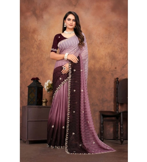 Women's Chiffon Embroidred Saree With Unstitched Blouse 5.5Mtr (Beige)