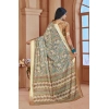 Dropship Women's Printed Cotton Linen Saree withPrinted  Saree With Unstitched Blouse (Green, 5-6Mtrs)