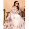 Women's Linen Cotton Printed Saree With Unstitched Blouse 5.5Mtr (Off White)