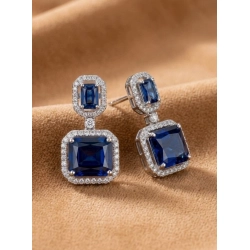 Women's Brass Silver Plated Drop Earrings (Blue)