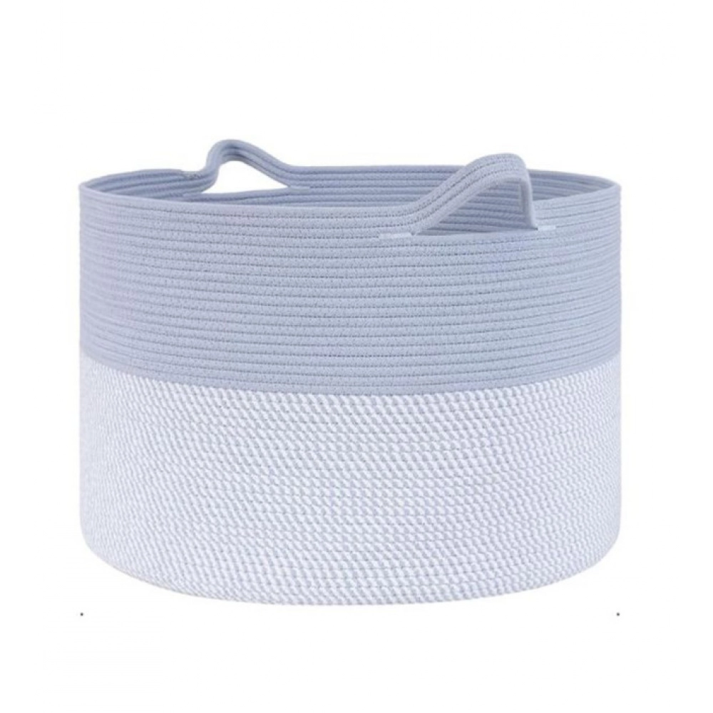 Cotton 16x14 Inch Pack of 1 Storage Basket For Clothes (Gray- Gray White)