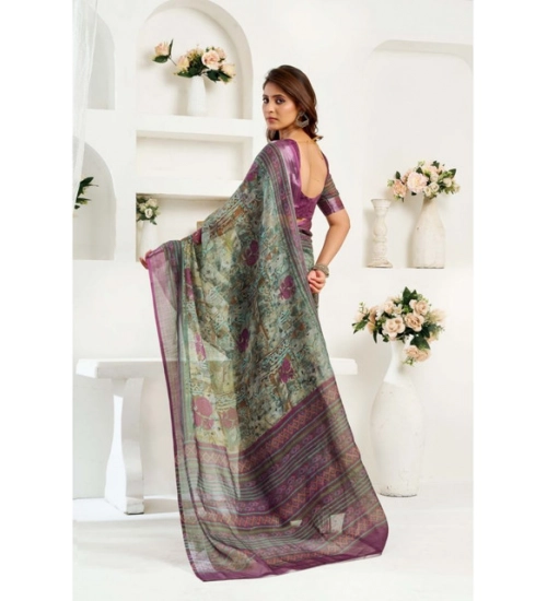 Women's Linen Cotton Printed Ready To Wear Saree With Unstitched Blouse 5.5 Mtr (Multicolor) Women's Linen Cotton Printed Ready To Wear Saree With Unstitched Blouse 5.5 Mtr (Multicolor)