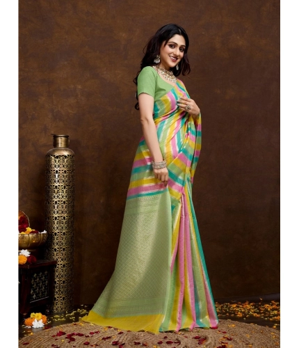 Women's Cotton Blended Printed Saree With Unstitched Blouse 5.5Mtr (Pista) Women's Cotton Blended Printed Saree With Unstitched Blouse 5.5Mtr (Pista)