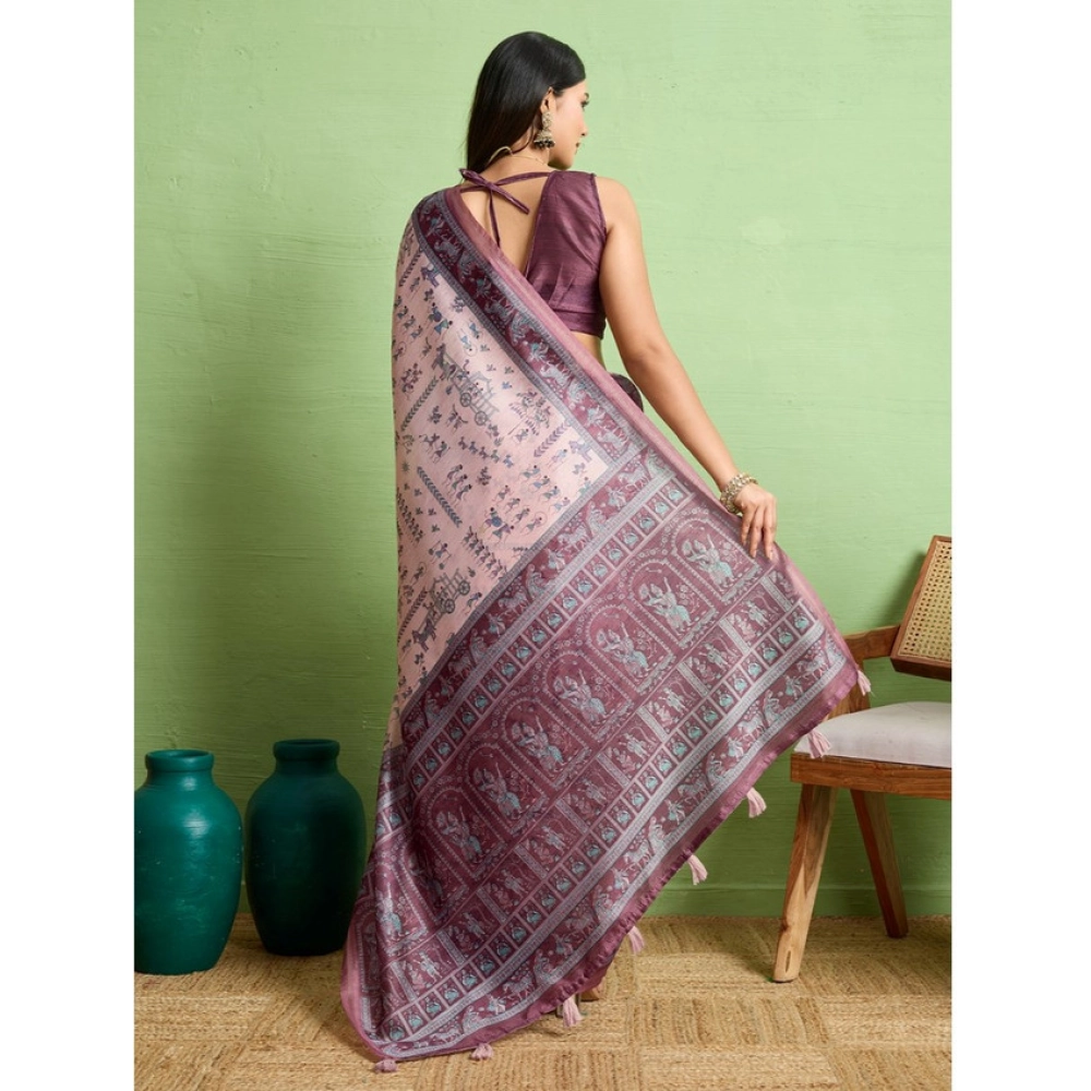 Women's Silk Blend Printed Saree With Unstitched Blouse 5.5Mtr (Grey) Women's Silk Blend Printed Saree With Unstitched Blouse 5.5Mtr (Grey)