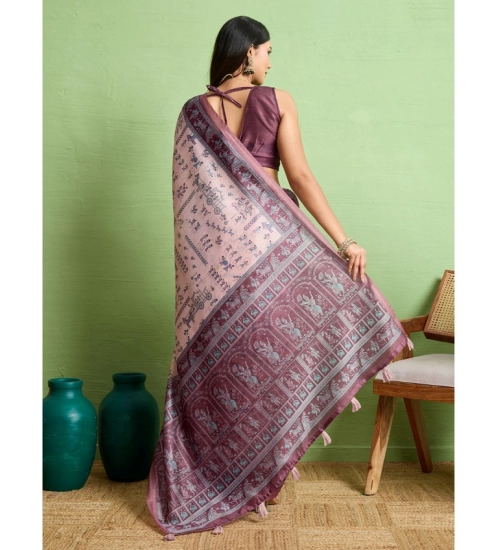 Women's Silk Blend Printed Saree With Unstitched Blouse 5.5Mtr (Grey)
