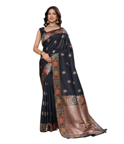 Women's Faux_Banarasi_Silk Woven Saree With Unstitched Blouse 5.5Mtr (Black) Women's Faux_Banarasi_Silk Woven Saree With Unstitched Blouse 5.5Mtr (Black)