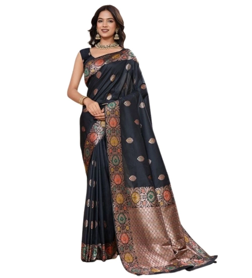 Women's Faux_Banarasi_Silk Woven Saree With Unstitched Blouse 5.5Mtr (Black)