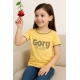 Girl's Cotton Printeded Round Neck T-Shirt (Yellow)