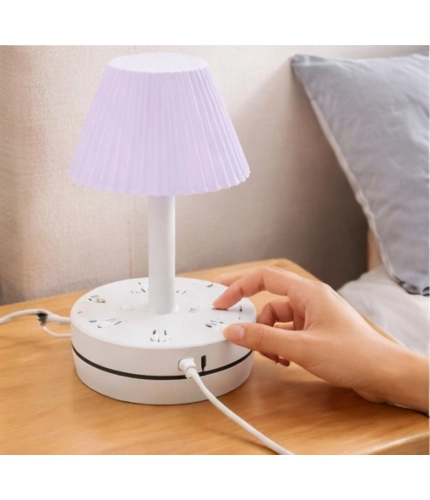 Plastic-LED Ribbed Shade Table Lamp with USB Charging Base (White)