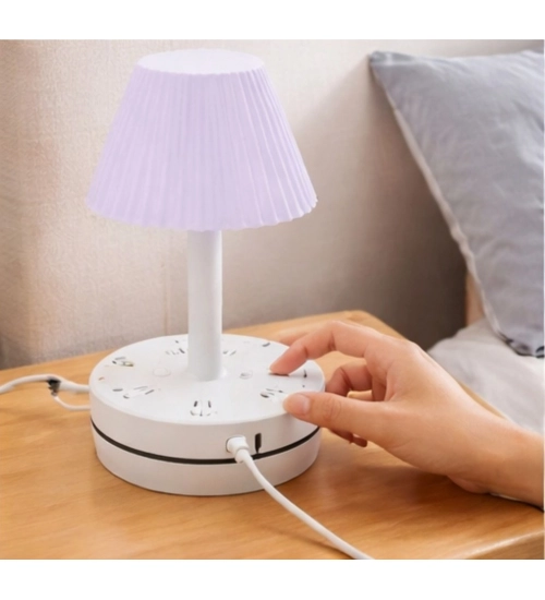 Plastic-LED Ribbed Shade Table Lamp with USB Charging Base (White) Plastic-LED Ribbed Shade Table Lamp with USB Charging Base (White)